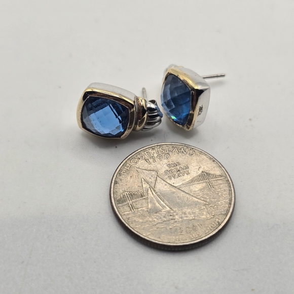 Sterling Silver And 18k Gold Blue Spinel Earrings